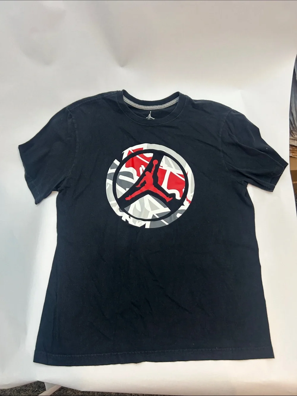 Jordan 8s Black Short Sleeve Tee with Red and White Jumpman Graphic